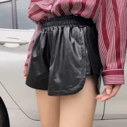 Quần short da mùa thu của phụ nữ Hàn Quốc lỏng lẻo eo thon Quần PU da hoang dã ngã ba cao eo quần rộng quần short thủy triều