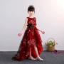 Mô hình trẻ em catwalk váy cô gái trang phục piano hoa cô gái chủ nhà ngắn trước váy dài công chúa cô gái đuôi - Váy trẻ em set vest bé trai kẻ sọc ca rô kèm nơ