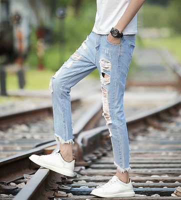 Của nam giới chín điểm jeans nam Hàn Quốc phiên bản của xu hướng tự trồng chân 9 điểm quần tám điểm thư viện 8 junior học sinh trung học trai quần quần áo nam hàng hiệu Crop Jeans