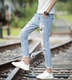 Của nam giới chín điểm jeans nam Hàn Quốc phiên bản của xu hướng tự trồng chân 9 điểm quần tám điểm thư viện 8 junior học sinh trung học trai quần Crop Jeans