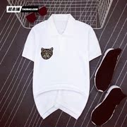 2018 mùa hè mới Châu Âu và Mỹ thời trang đường phố sequins mèo đầu ve áo ngắn tay áo Polo nam couple Slim T-Shirt triều