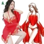 Quần áo khiêu dâm retro màu đỏ tạp dề đồ lót nữ cổ xưa đồ ngủ gợi cảm dành cho người lớn niềm đam mê nóng bỏng thiết lập - Bellyband các mẫu áo yếm đẹp