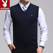 Mùa thu Playboy người đàn ông trung niên của áo len màu rắn vest vest v- cổ áo len áo gi lê trùm đầu cha