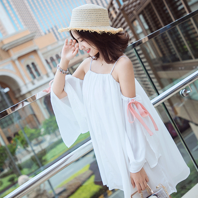 沙滩裙女夏2018新款海边度假裙韩国初恋裙性感一字肩超仙吊带短裙-淘宝网
