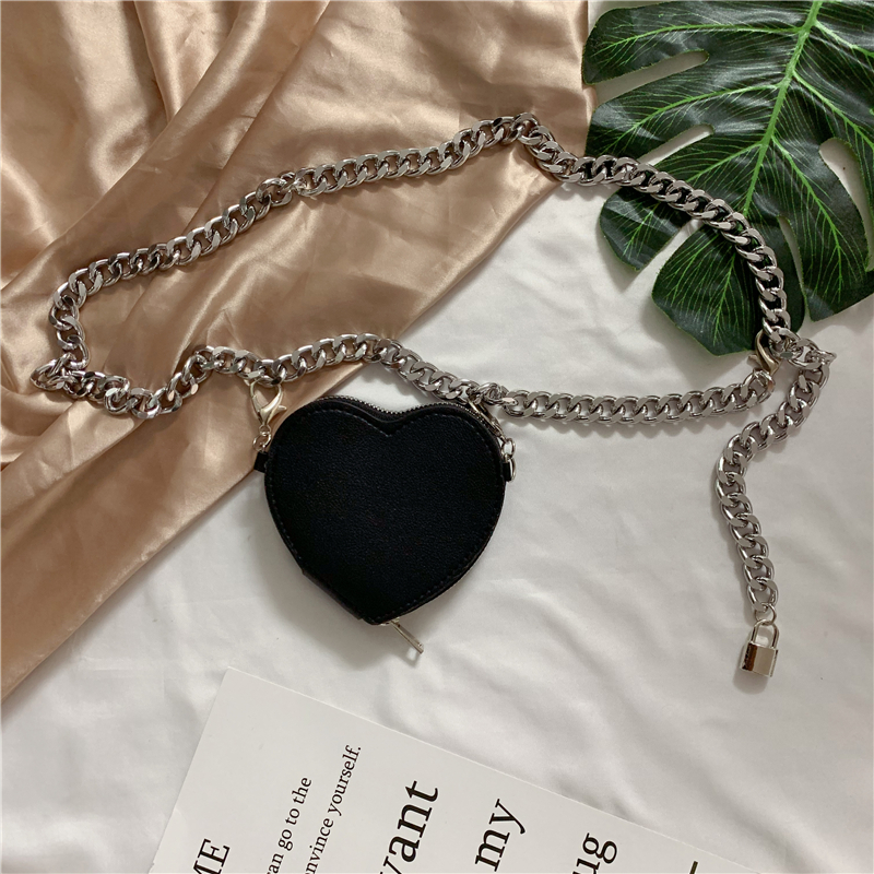 Blackins love iron chain Mini Pocket Punk  Metal Waist chain Korean version removable belt Small bag decorate tide