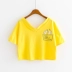 Mùa hè Hàn Quốc In Chuối Túi Fake Rộng V-Cổ Loose Cao Eo Ngắn của Phụ Nữ Cotton Nửa Tay Áo T-Shirt của Phụ Nữ Triều Top áo phông dài tay Áo phông