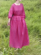 Mùa hè 2019 tay áo bảy điểm của phụ nữ đầm ramie vải tinh khiết dây rút eo dài váy văn chương - Váy dài
