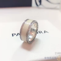Xiamen+European Pandorabao Ge Lilong Full Diamond Sand White Ceramic Wide Ring 191024en23