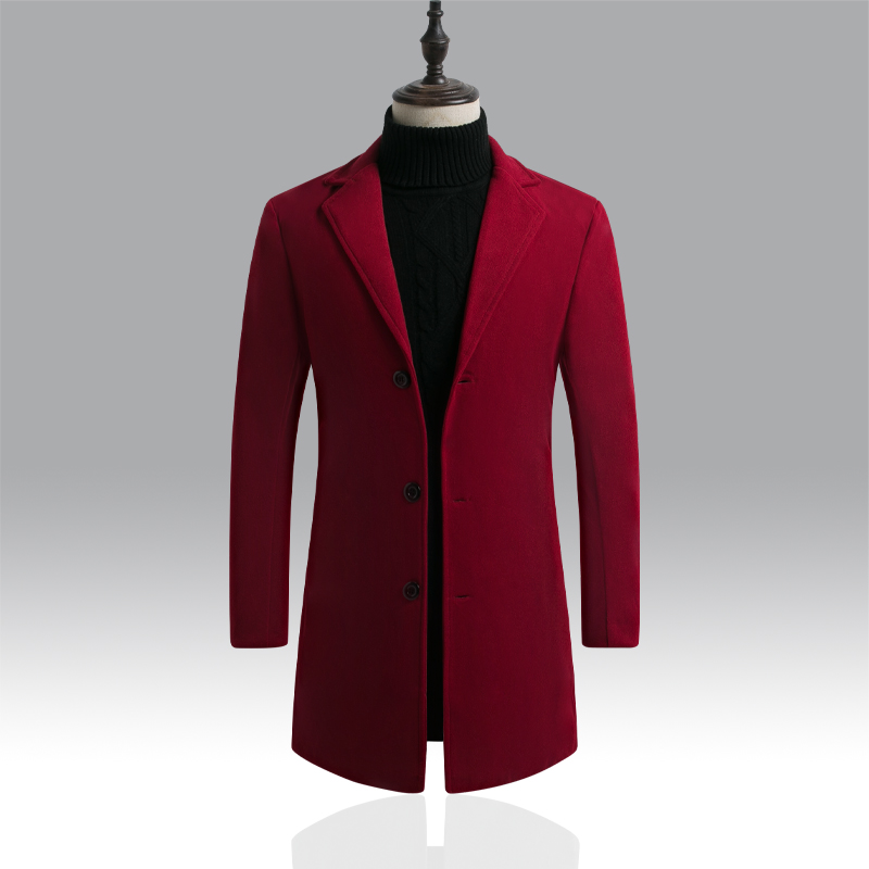 Wine Red D67 Single BreastedWoolJacketWindbreakerMen " sOvercoatCashmereTrenchCoats