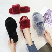 Hàn Quốc mùa thu và mùa đông thời trang cashmere sang trọng từ nhà kéo ngón chân ra ngoài mang dép len của phụ nữ giày chống trượt phẳng