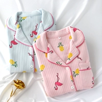 Mùa thu và mùa đông dày cotton không khí cotton nữ đồ ngủ phù hợp với flamingo ấm áp ba lớp áo len dài tay dịch vụ nhà kiểu đồ bộ thun