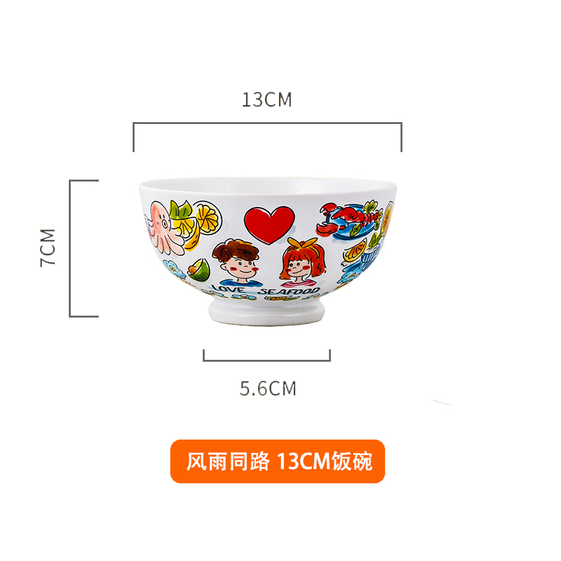 13Cm Bowloriginality Color painting household Cartoon tableware Eat for one student single Instant noodles bowl With cover Rice bowl Japanese  ceramics Soup bowl