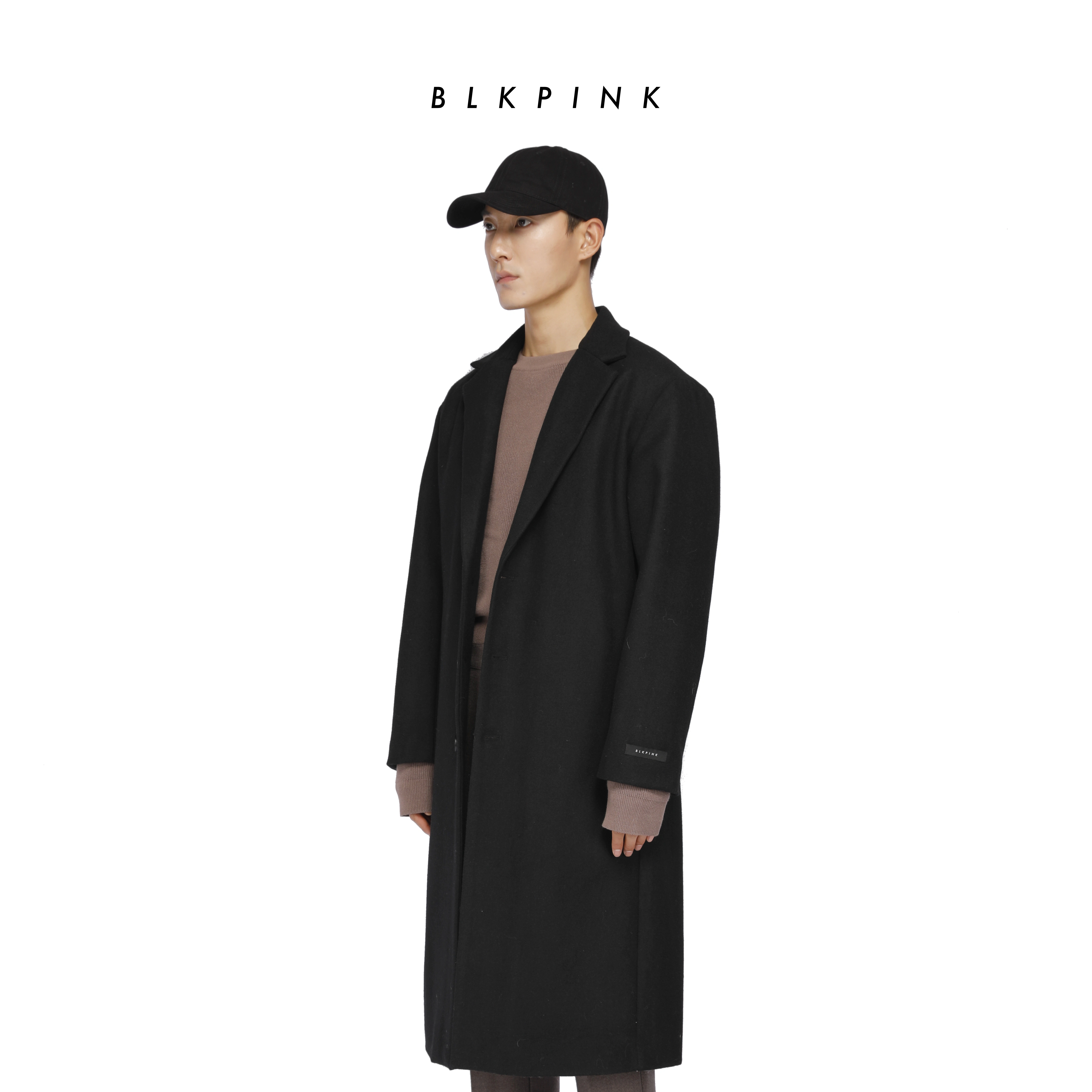 BLKPINK # 042 Mùa thu và mùa đông áo len dài màu đen vừa phải THICK LONG COAT - Áo len