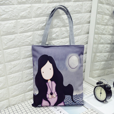 Moon GirlFemale bag Korean version Cartoon lady high-capacity canvas handbag Fashion and leisure bag Versatile environment protection Shopping bag