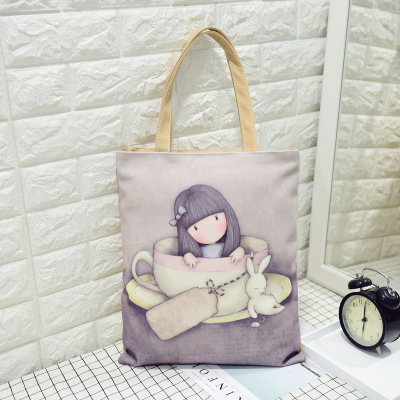 Teacup GirlFemale bag Korean version Cartoon lady high-capacity canvas handbag Fashion and leisure bag Versatile environment protection Shopping bag
