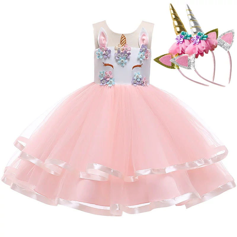 2020 mùa hè 61 trẻ em ngày cô gái Pông Pông sợi tưởng tượng váy công chúa kỳ lân trẻ em trình diễn váy cưới - Trang phục