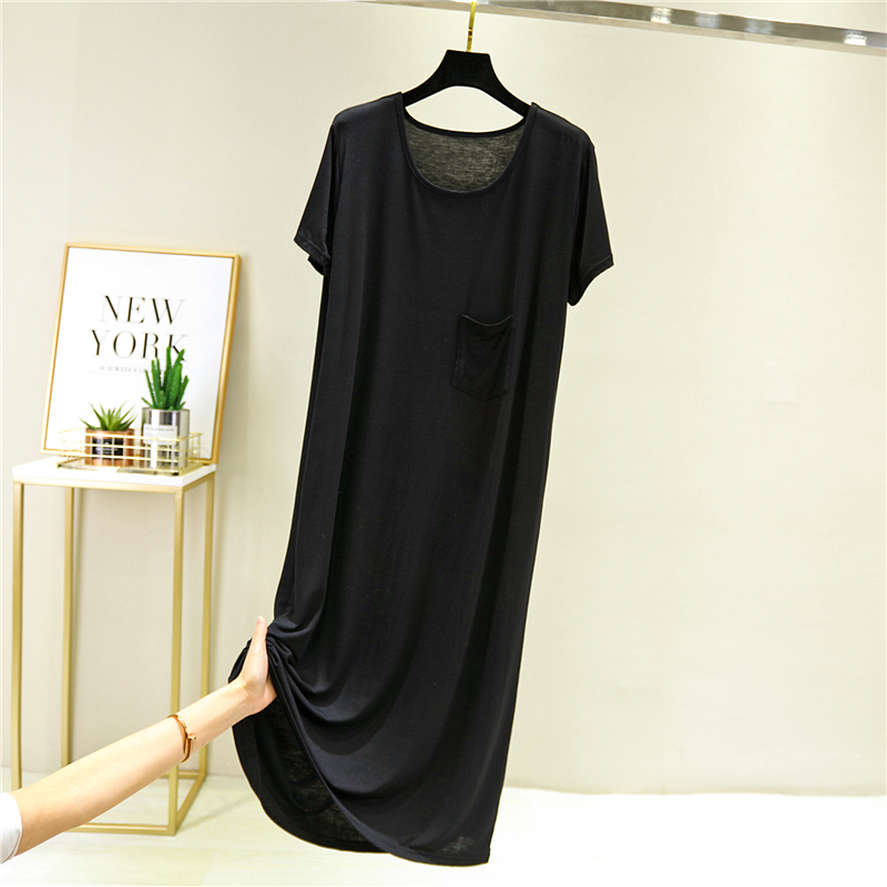 Blackeasy Nightdress female summer modal  cotton Dress Thin leisure wear Short sleeve longuette Wear out Big size Base skirt