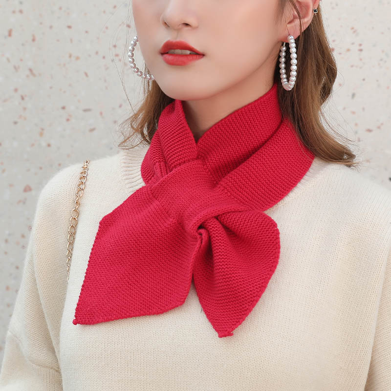 Bright RedLate late Same ins the republic of korea Knitting wool Neck cover overlapping fish tail Neckline bow Small scarf female Autumn and winter