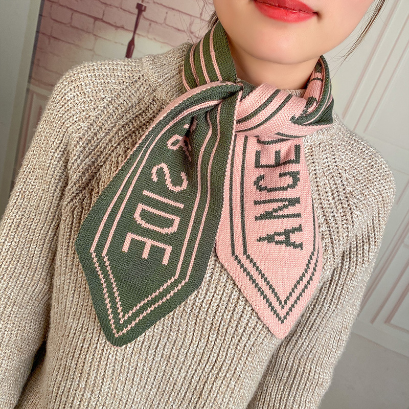Letters Army Green + PinkLate late Same ins the republic of korea Knitting wool Neck cover overlapping fish tail Neckline bow Small scarf female Autumn and winter