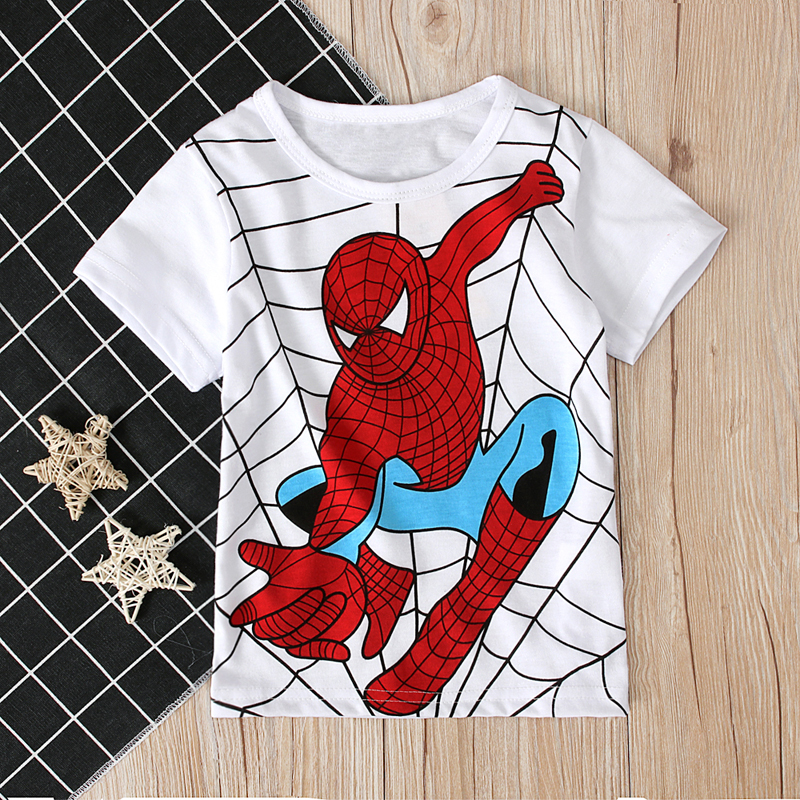 White Cc01561-bschildren Europe and America Summer Boy Short sleeve Spider-Man pattern T-shirt jacket Children's wear ins