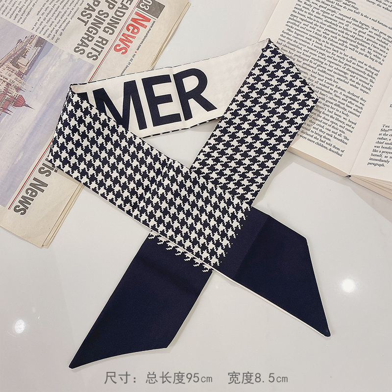 HoundstoothRetro Sliver Silk scarf Hair band ins Japan and Korea Girlish heart Internet celebrity bow Hair rope Chaoxian Ribbon Headband Headwear