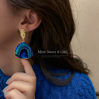 taobao agent Retro resin, blue fashionable universal earrings