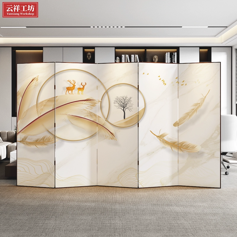 Màn hình phong cách Trung Quốc tùy chỉnh 
            bằng gỗ nguyên khối có màn hình gấp vách ngăn phòng khách văn phòng hiện đại phòng trà lối vào đơn giản chặn hiên nhà di động vách ngăn giá rẻ 