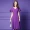 Kích thước lớn của phụ nữ khí chất của phụ nữ váy mùa hè màu tím cổ chữ V eo thon dài phần Một váy từ - A-Line Váy