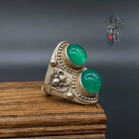 Антиквариат древнее серебряное кольцо инкрустированное драгоценный камень Жадеит -серебряное кольцо опекает серебряный колец