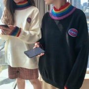Hua Tsai mặc 2018 mùa đông phiên bản Hàn Quốc của những chiếc áo len dày, rộng, áo len cổ gió cao nửa len