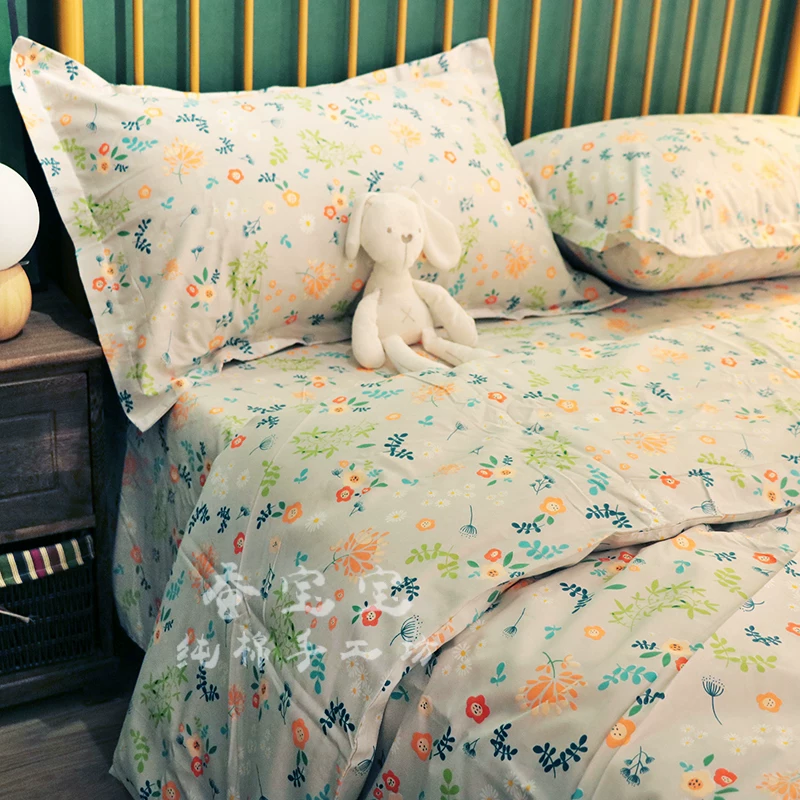 All -cotton encrypted oblique cotton cloth /old coarse cloth broken floral dormitory girl pure cotton sheet quilt pillow case