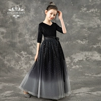 Черный наряд маленькой принцессы, длинное вечернее платье, юбка, пианино, летний детский наряд для музыкальных выступлений, длинный рукав