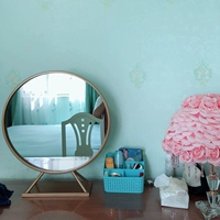 Gương trang điểm in vàng máy tính để bàn Bắc Âu hình bầu dục gương phòng ngủ vanity gương thời trang vàng rèn gương sắt - Gương gương soi toàn thân treo tường