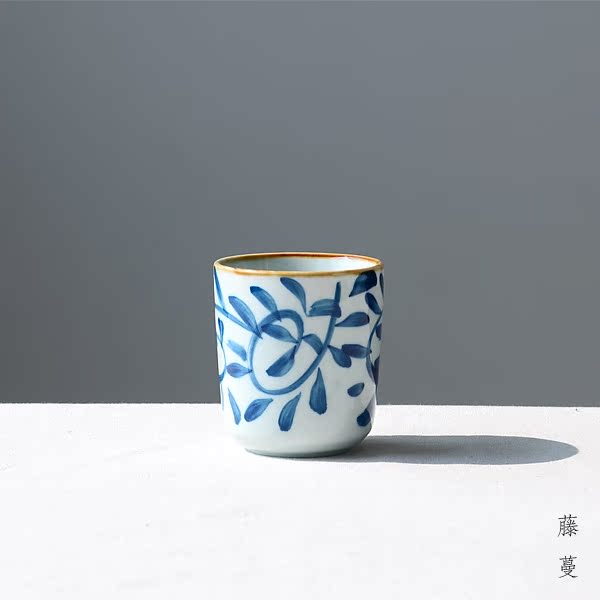 特价手绘陶瓷杯子日式和风茶具茶杯水杯无把杯酒杯藤蔓