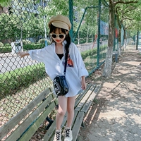 Mimi trái cây sơ mi trắng hè 2019 phiên bản mới của Hàn Quốc cho bé sơ mi lưới đỏ tay dài điều hòa áo sơ mi chống nắng quần áo - Áo sơ mi áo kiểu suông bé gái