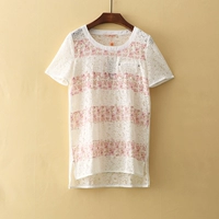 Gongzi Yue [trăm] mùa hè mới nhỏ cá tính màu sắc hoang dã ren openwork áo T-Shirt (lần) áo phông dài tay