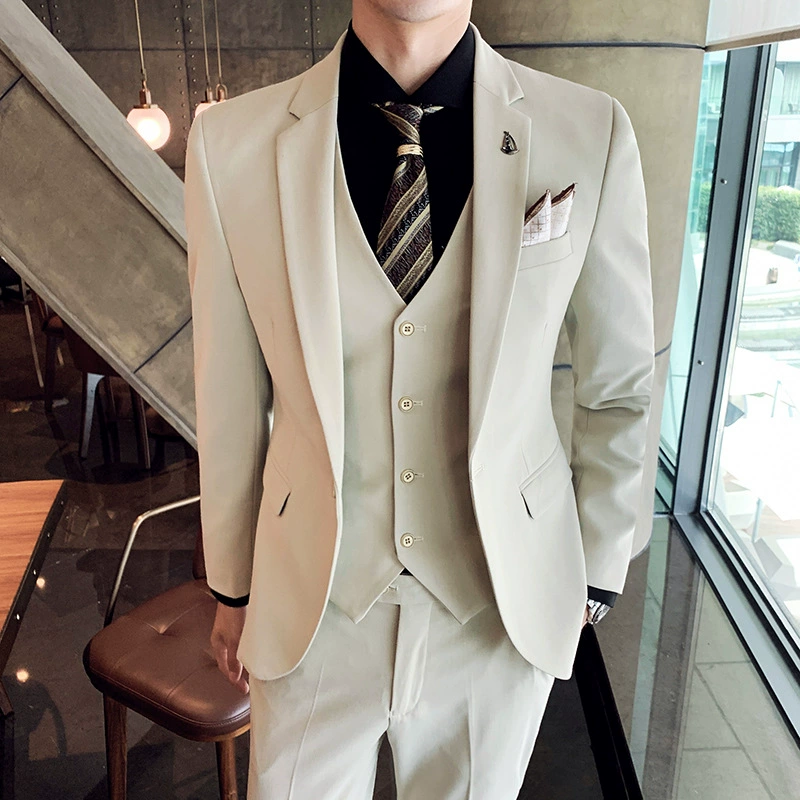 Paul Bully nam mới phù hợp với nam phù hợp với phù hợp Hàn Quốc Slim ba mảnh phù rể đám cưới chú rể - Suit phù hợp