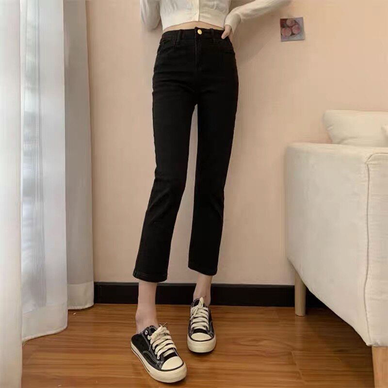 Black smoke tube straight-leg jeans for women, 2022 summer thin new style for petite women, 80% to 90% summer pants