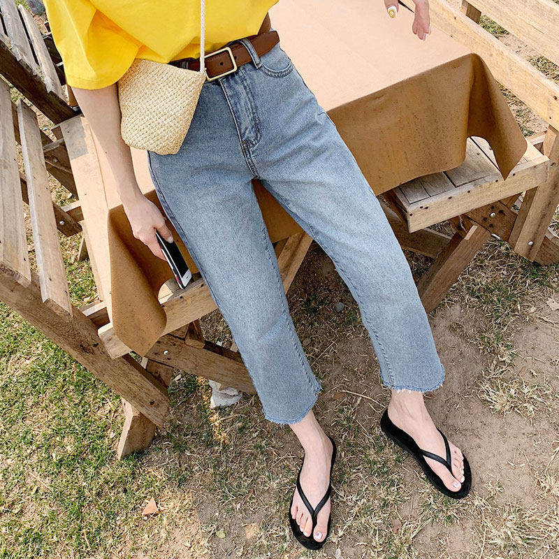 Light-colored high-waisted loose straight-leg jeans for women in the summer of 2022, a new style of slim 8-inch and 9-inch pants for petite women