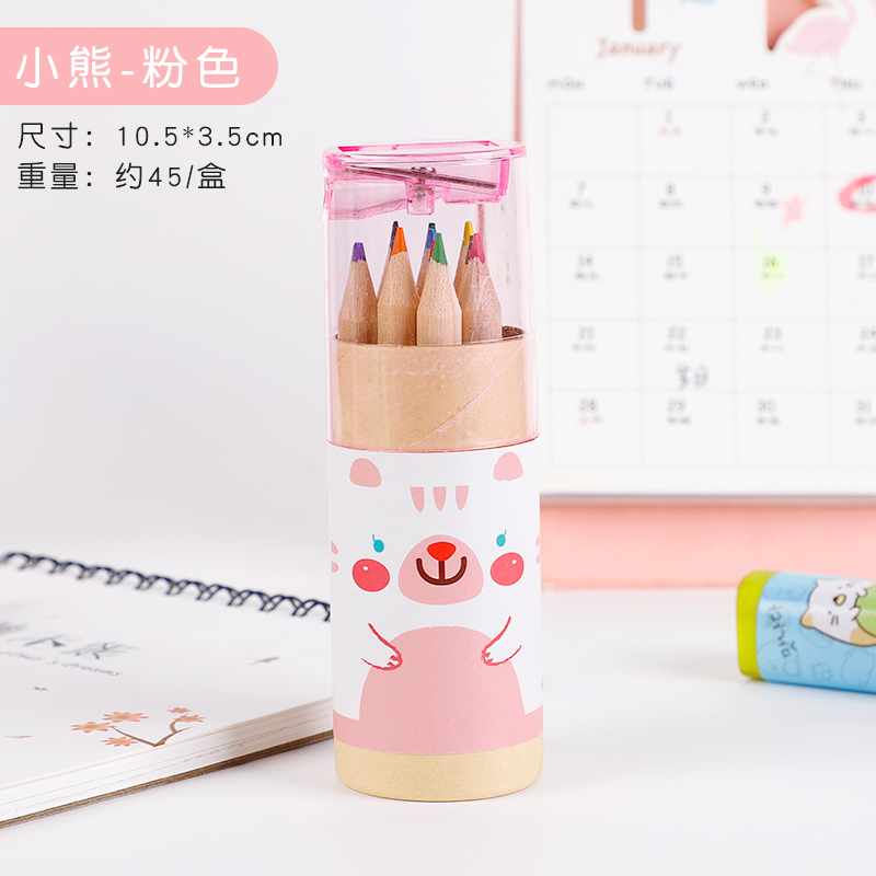 Pink - 12 Colorschildren painting Color lead For students major Hand painted 12 colors Safe and non-toxic Color pencil kindergarten children paint brush