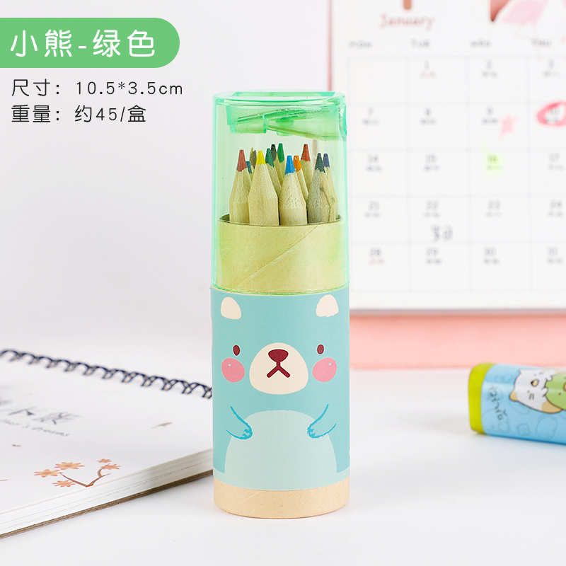 Green - 12 Colorschildren painting Color lead For students major Hand painted 12 colors Safe and non-toxic Color pencil kindergarten children paint brush
