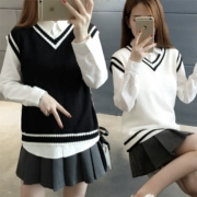Cao đẳng phong cách thời trang triều mùa thu mới sinh viên Hàn Quốc áo len áo len vest vest hai mảnh phù hợp với nữ
