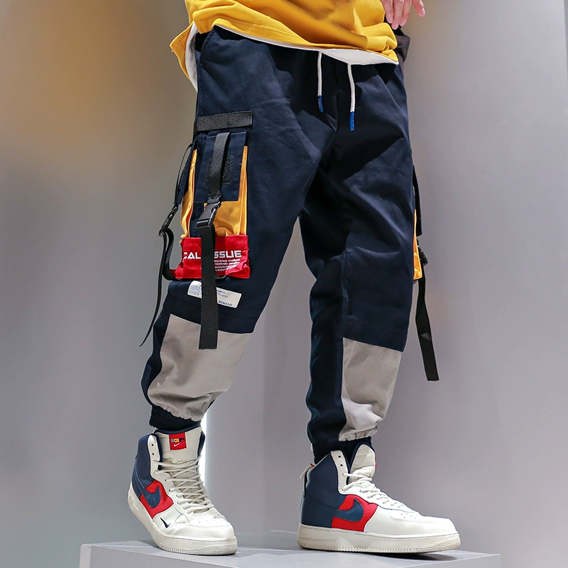 Quần yếm nam hip-hop thương hiệu túi chức năng xu hướng đường phố quần chín điểm thanh niên sinh viên màu sắc phù hợp với quần chùm - Crop Jeans