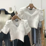 Ретро летняя рубашка, V-образный вырез, 2021 года, короткий рукав