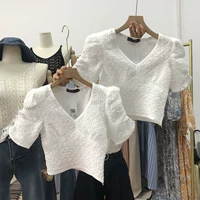 Ретро летняя рубашка, V-образный вырез, 2021 года, короткий рукав