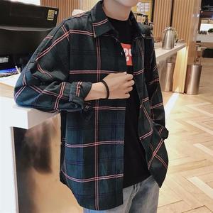 【高品质】格子长袖衬衫男宽松韩版潮流寸衫学生薄款外套港风百搭