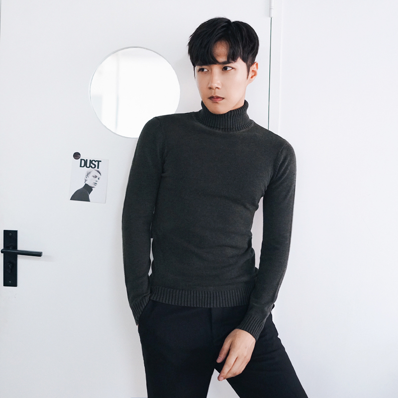 Dark GreyMRCYC man High collar sweater Korean version Self cultivation Condom Undershirt male tide Solid color Sweater
