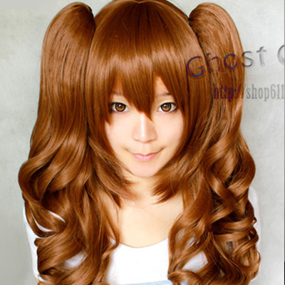 taobao agent Spot [Bakery] Pure brown double ponytail 60cm roll brown gray universal cosplay fake wool wig