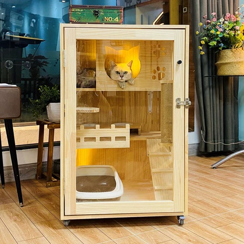 Кошачья вилла с твердым деревом кошачьей клетки кошачья дом роскошный кошачий гнездовый шкаф для животных клетки с кошачьей клеткой Cage Cate Hotel