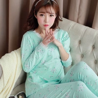 Mùa xuân và mùa thu tháng quần áo cotton phụ nữ mang thai đồ ngủ dài tay mùa thu quần áo mùa hè mẹ cho con bú đồ ngủ nhà dịch vụ phù hợp với quần áo bầu đẹp